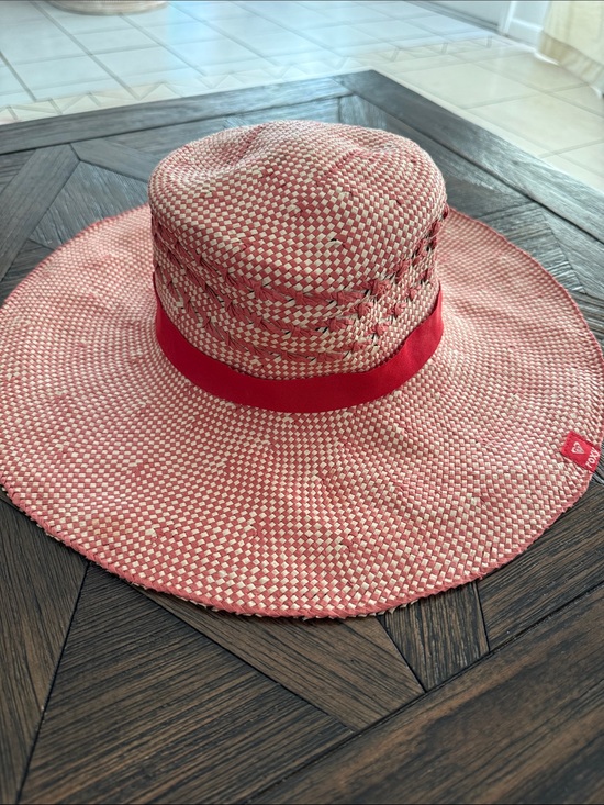 Roxy Accessories - Roxy Raffia Cloche Hat Red Band Woven Floppy Sun Hat Boho Beach Style